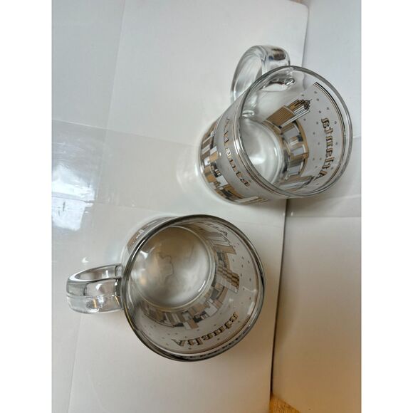 2 Atlanta Frosted Gold and Black City Building Stars Clear Glass Mugs - Picture 5 of 9